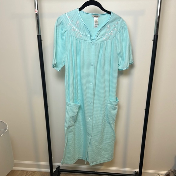 Adonna Women's Snap Button Blue Waffle Knit Housecoat Sleepwear Robe Small - Picture 1 of 7